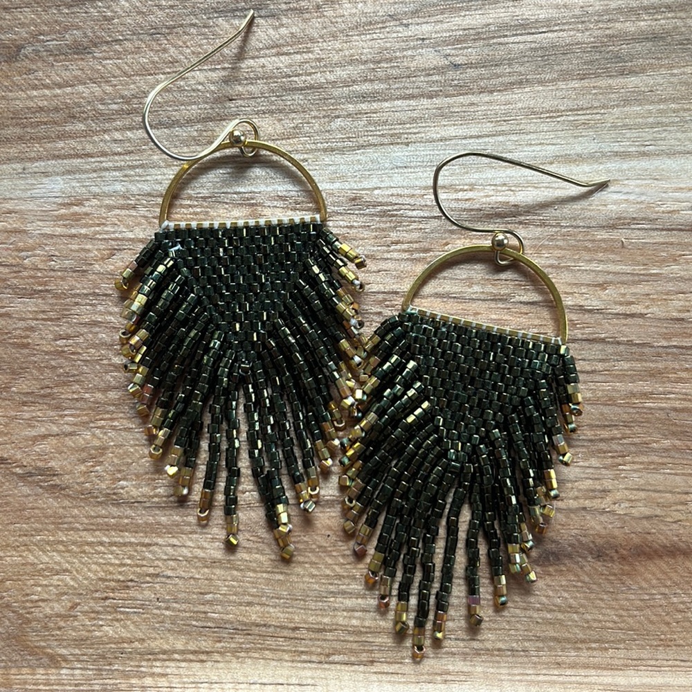 Shiny fringe beaded earrings